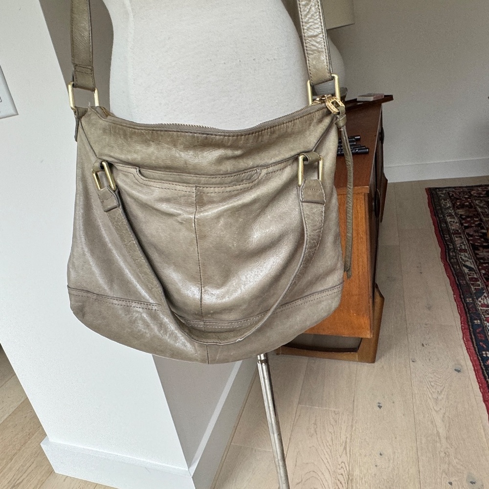 HOBO Leather Convertible Shoulder Handbag Gray